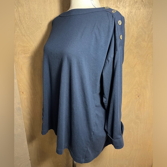 J Jill Navy Knit Top with Pocket, Button Details L - Picture 6 of 7